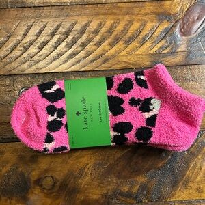 NWT Kate Spade Low Cut Cozies Pink Leopard Fuzzy Socks OS